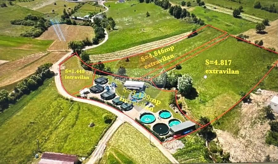 Teren intravilan 4577 mp cu păstrăvărie funcțională, comision 0%