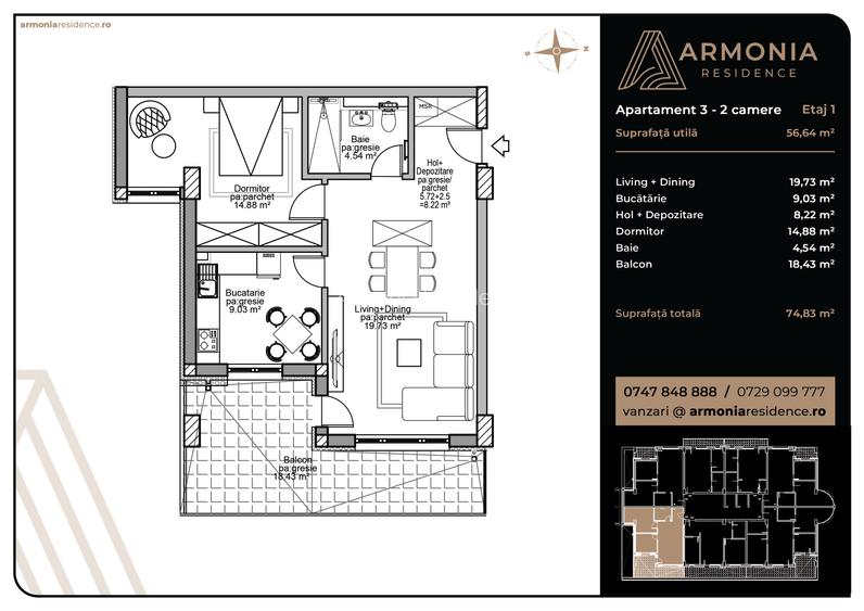 APARTAMENT 2 CAMERE ARMONIA RESIDENCE BRASOV | ZONA TRACTORUL - FINALIZARE 2026 - 1