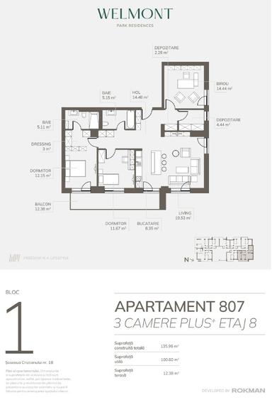 Dezvoltator, Apartament trei camere plus , Welmont/Rokman