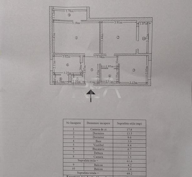 3 camere- decomandat- 69,2 mp- Bloc Anvelopat- Doua balcoane- Teius/Rahova