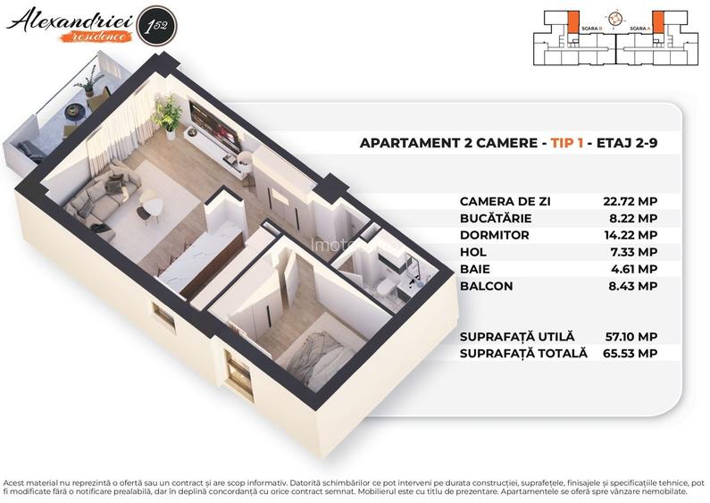 Apartament 2 camere in proiect nou- parcare disponibila- suprafata generoasa - 6