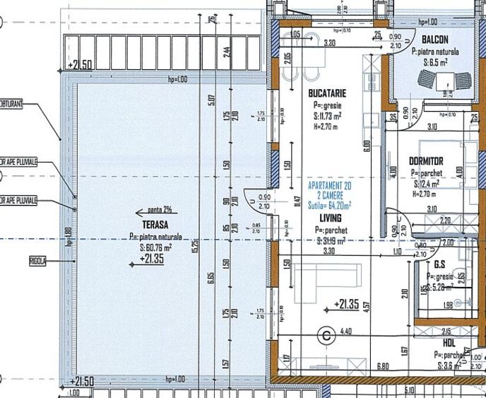 Apartament 2 camere cu terasa spectaculoasa de 60 mp si balcon, spatiu si lumina