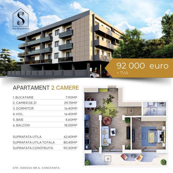 Apartament 2 camere, Terasa spatioasa, Bloc nou, Tomis nord , Odessa nr.6
