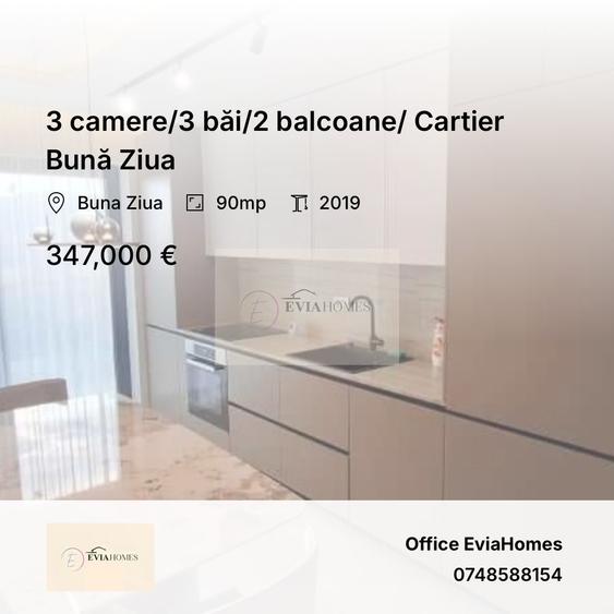 3 camere/3 băi/2 balcoane/ Cartier Bună Ziua