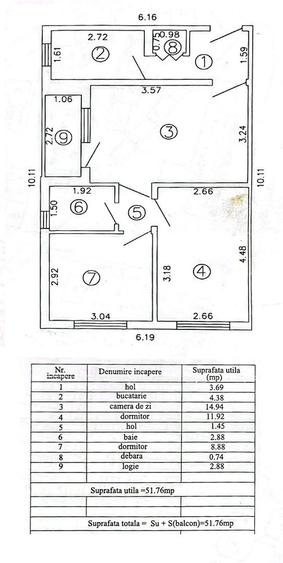 Apartament cu 3 camere, etaj 4, NEMOBILAT, zona CENTRU;