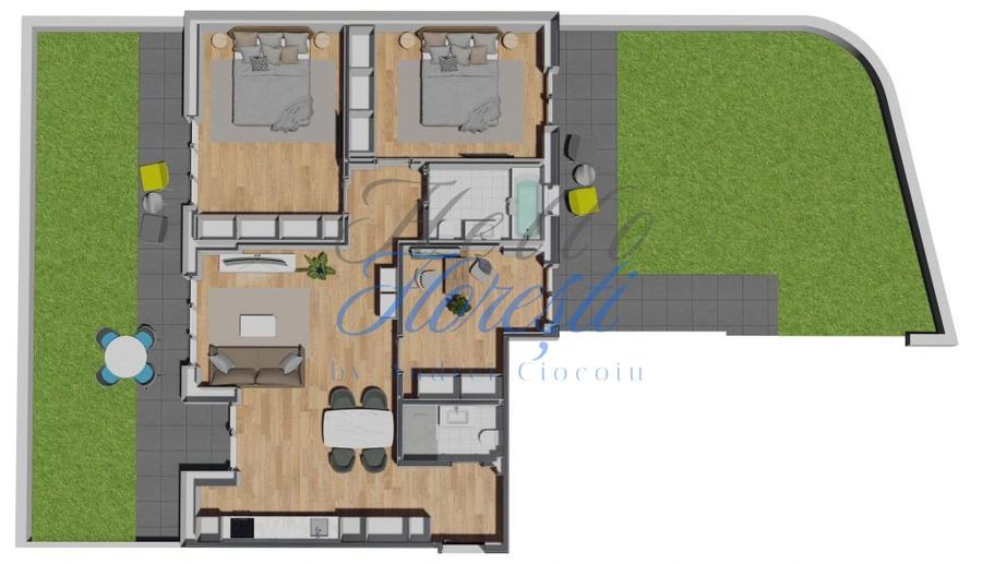 Apartament de 3 camere, semifinisat, cu gradina, zona VIVO