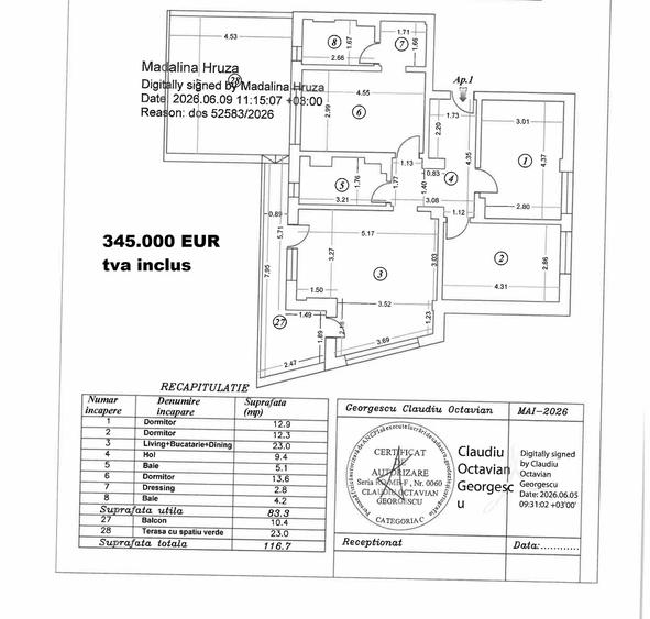 Brancoveanu Metrou – 4 camere 122mp / 2 bai + terasa – bloc nou 2026