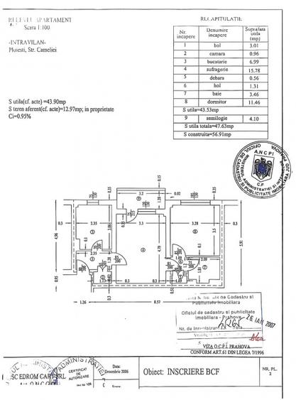 Apartament 2 camere, confort 1 semidecomandat, etaj 2/4 – pozitie excelenta