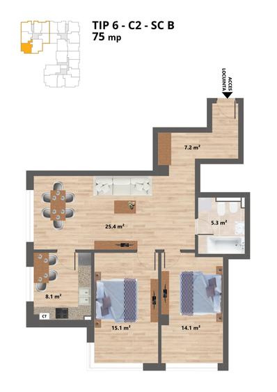 Apartament 3 camere in constructie, CUG - Valea Ad, COD 153543