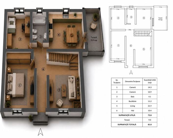 Casă LUNCA CETĂȚUII, 3 camere, decomandat, 82 mp, mansardă + parcare