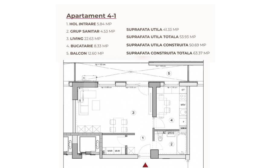 Studio 53.93 mp într-un ansamblu cu 0% Comision la Achiziție - 2