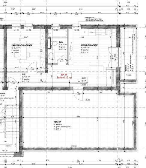 Apartament cu 2 camere, 45 mp utili, terasa 45 mp, zona Braytim