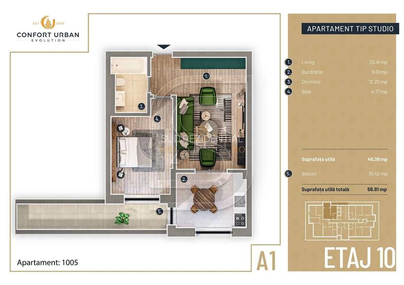 Apartament 2 camere, 56.81 mp,  ansamblu GREEN, Targ Pucheni, Rahova - 1