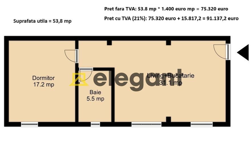 2 camere, 54 mp, bloc 2024, 1 Mai-fostul Targ