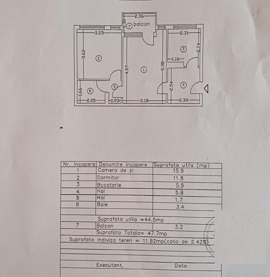 Apartament 2 camere zona Garii Marna, etaj 3, suprafata 47mp.