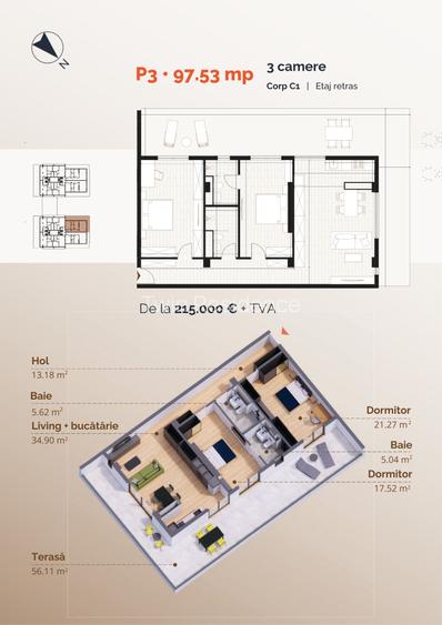 Twin Residence - Penthouse – ansamblu finalizat, mutare imediată - 3 camere