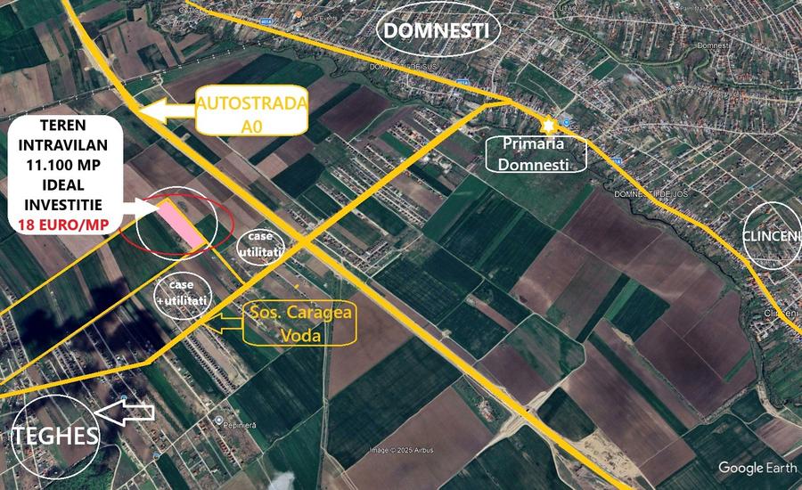 Direct Proprietar - Teren intravilan unicat Domnesti - 11.100 mp cu 3 Deschideri