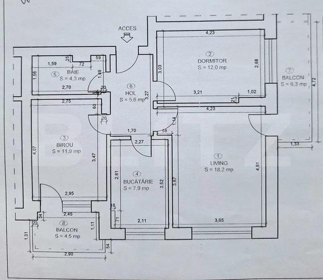 Apartament 3 camere, 70 mp, 2 balcoane, zona Rasnov