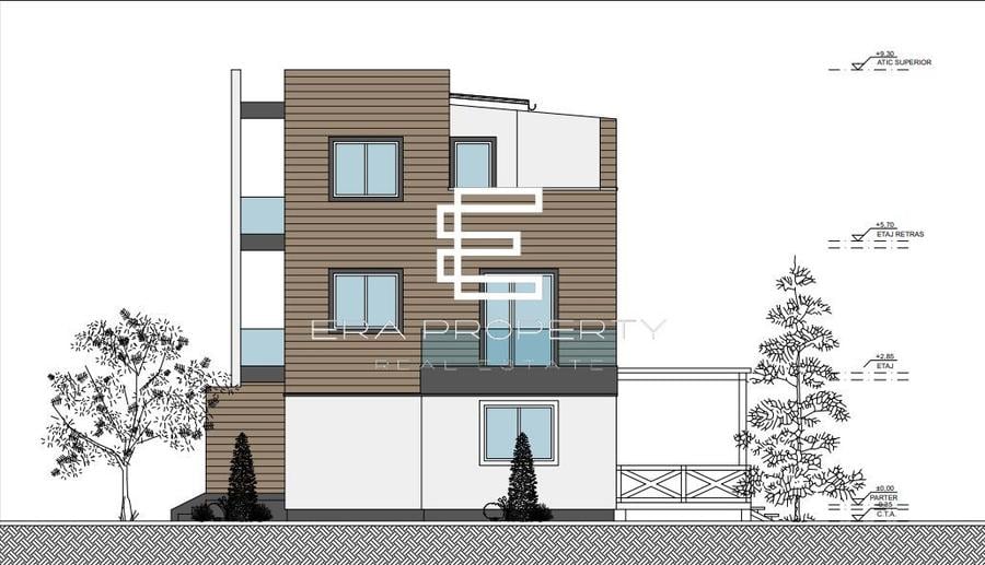 Casă modernă în Sibiu – etaj retras, terase -teren 213 mp