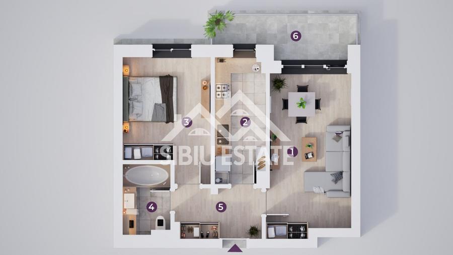 Apartament modern 2 camere cu terasa si incalzire in pardoseala