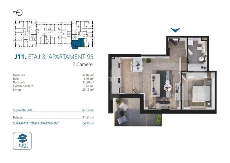 Apartament cu 2 camere, 53 mp, Ansamblu Rezidential, zona RIVUS - 2