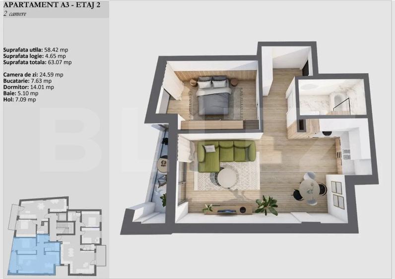 Apartament de 2 camere, bloc premium, etaj intermediar, Zona Semicentrala