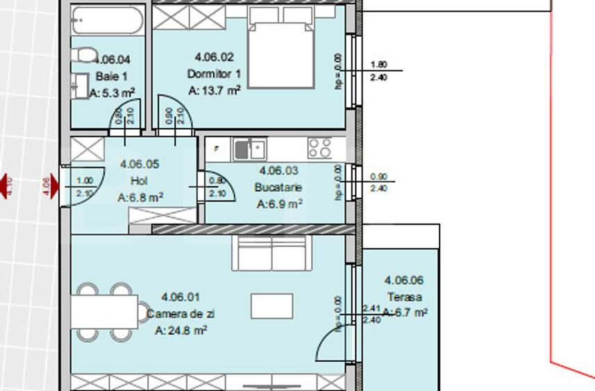 Apartament 2 camere, 57 mp, Terasa 6 mp, Imobil Nou, Semicentral