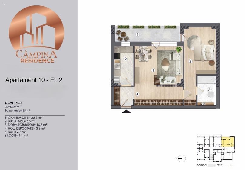 Apartament cu doua camere Campina Residence cu TVA 21%