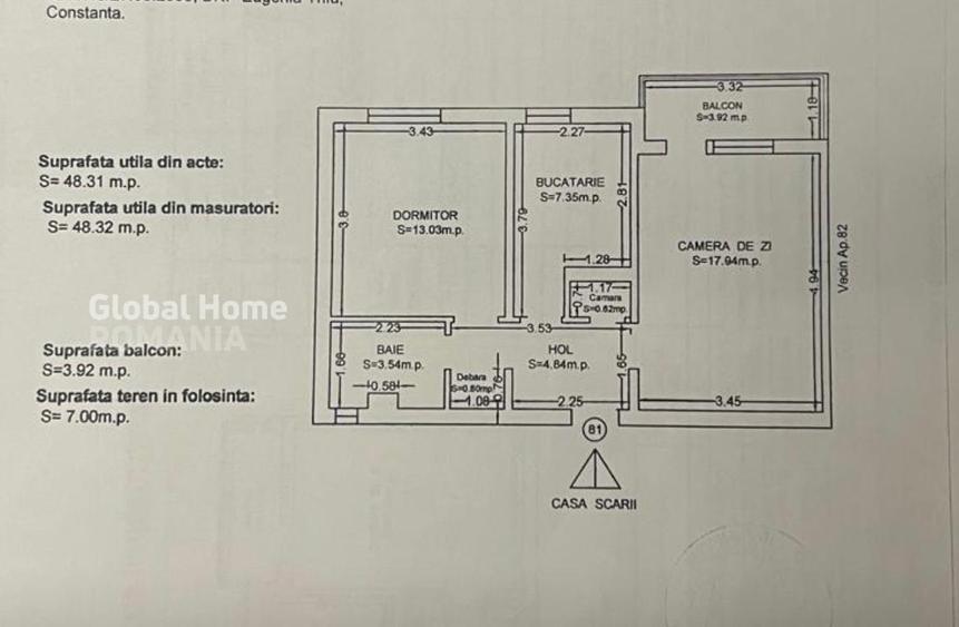 Apartament 2 camere 53 mp utili |Tomis Nord-Zona Rovere Stradal|