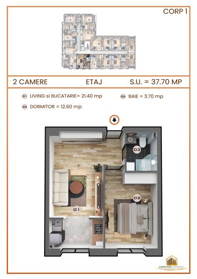 Studio de vanzare in complex Eurocasa Residence, Militari Residence, comisio 0%