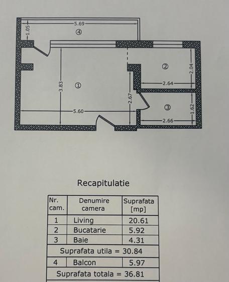 Garsonieră 31mp + balcon 6mp | Bloc 2021