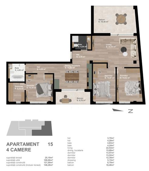 Apartament 4 camere - 100,60 mp utili - zona Someseni - Cluj!
