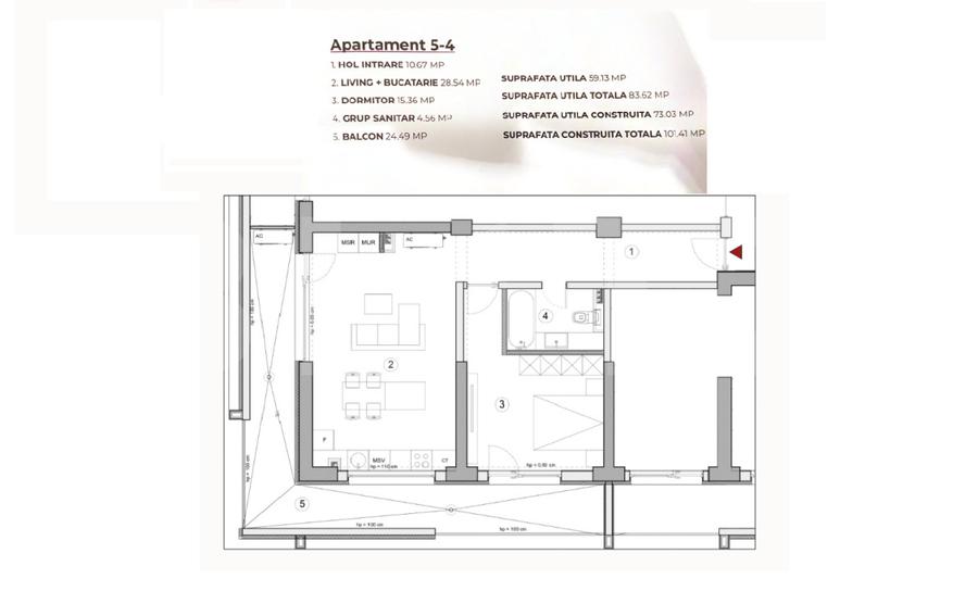 Apartament 2 camere, 83.62 mp intr-un ansamblu cu 0% Comision la Achiziție