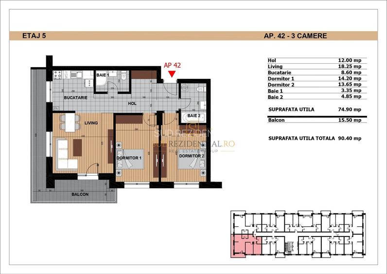 Apartament cu 3 camere de vanzare, balcon generos - Aparatorii Patriei - 1