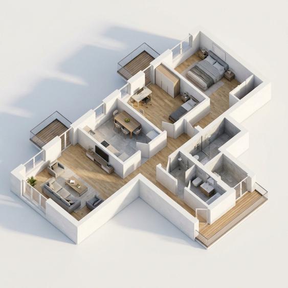 Apartament 3 CAM, SU 79.83MP, 2 BALCOANE, zona IRIS