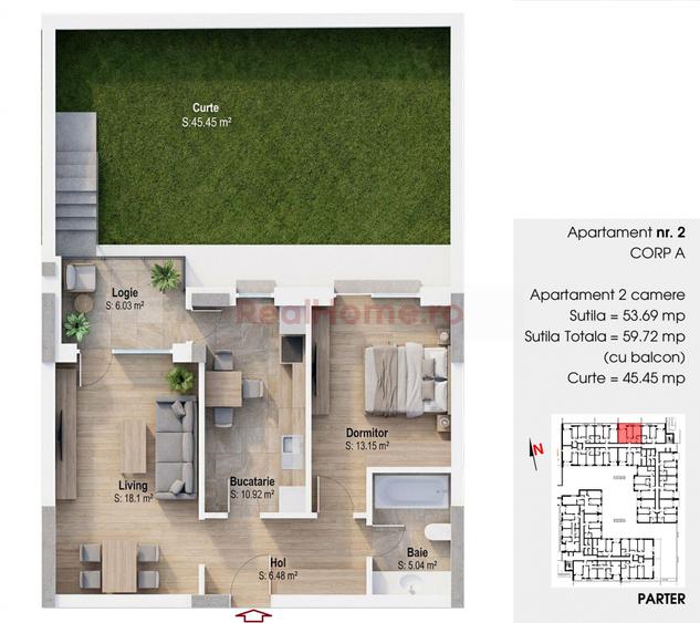 Ap 2 camere cu gradina incalzire pardoseala 1 Decembrie 1918 Ozana