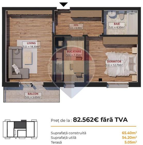 De vanzare Apartament 2 camere - incalzire in pardoseala