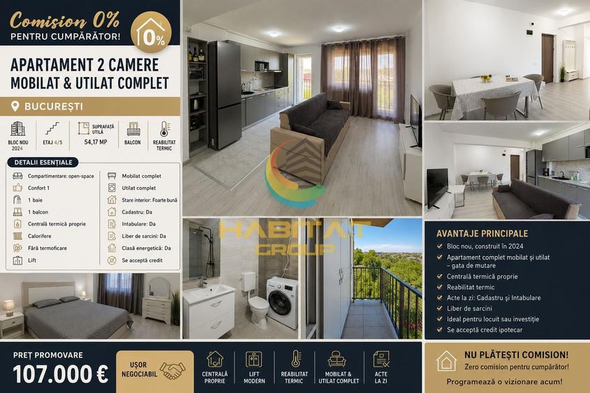 Vanzare 2 Camere Mobilat-Utilat Complet !