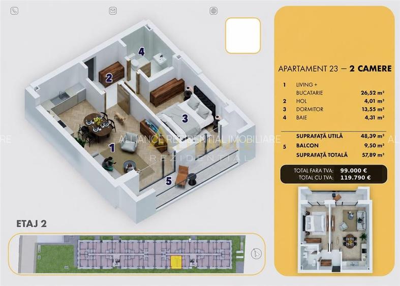 5 MINUTE METROU BERCENI - APARTAMENT 2 CAMERE   - 58 mp - 119.790€ - 5