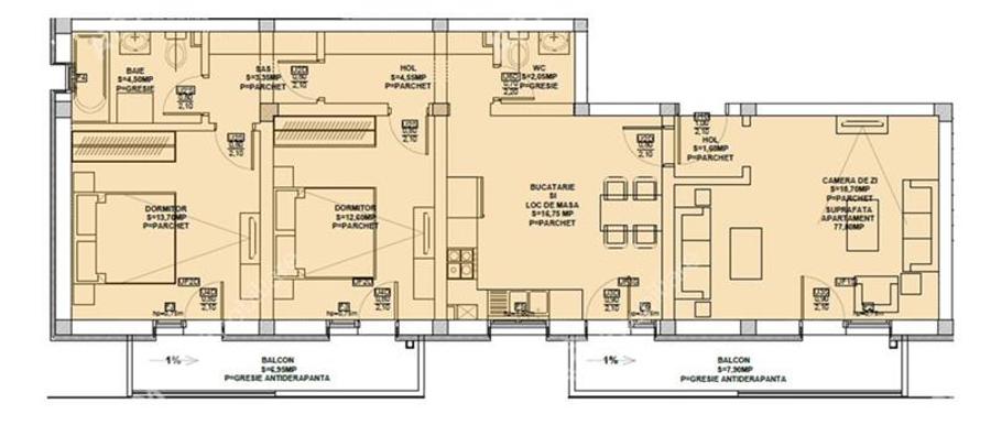 Apartament cu 3 camere 2 bai si 2 balcoane etaj 1 zona Doamna Stanca