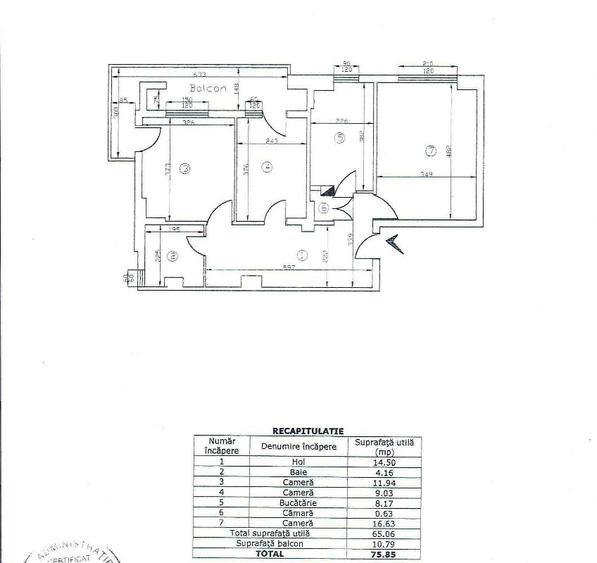 Apartament 3 camere 76mp, Dacia - Bicaz, CT, AC, etaj intermediar