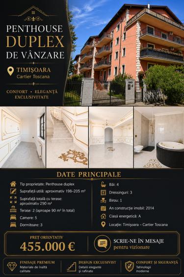 Penthouse Duplex Exclusiv în Cartier Toscana | 290 mp | Finisaje Premium