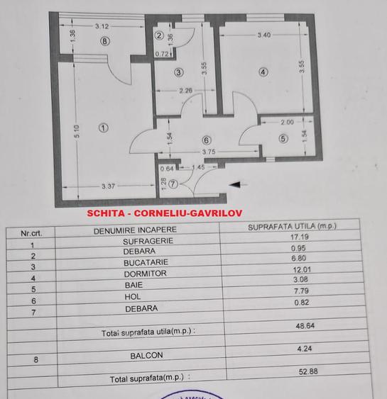 Apartament 2 camere GAVRILOV  54Mp