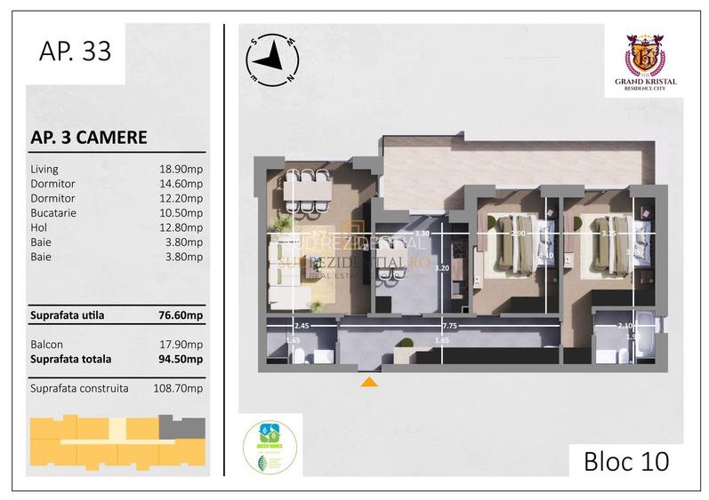 Apartament ideal pentru familie – 3 camere, balcon 17.9mp, Metalurgiei - 1
