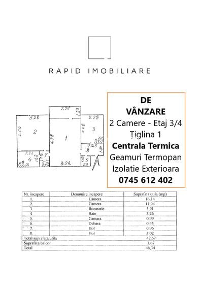 Apartament 2 Camere - Etaj 3/4 - Tiglina 1 - 51 000 Euro Negociabil - 1