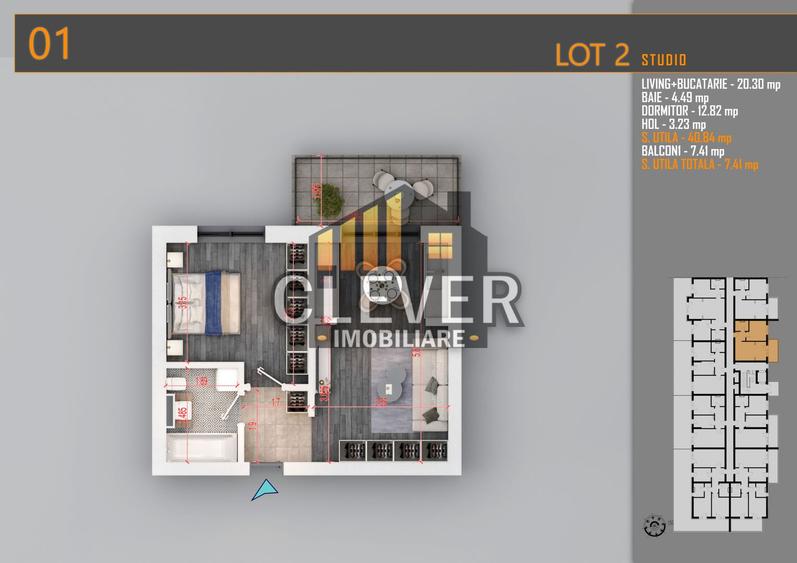 2 camare | 48,25 mp Total | Balcon 7,41 mp | Comision 0% 15 min metrou