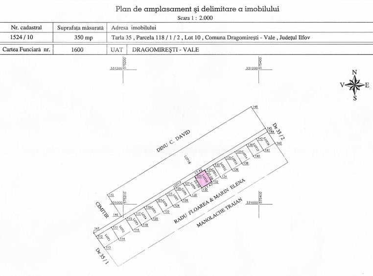 350mp TEREN INTRAVILAN, DRAGOMIREȘTI-VALE, PANSELELOR 16F, CERTIFICAT URBANISM