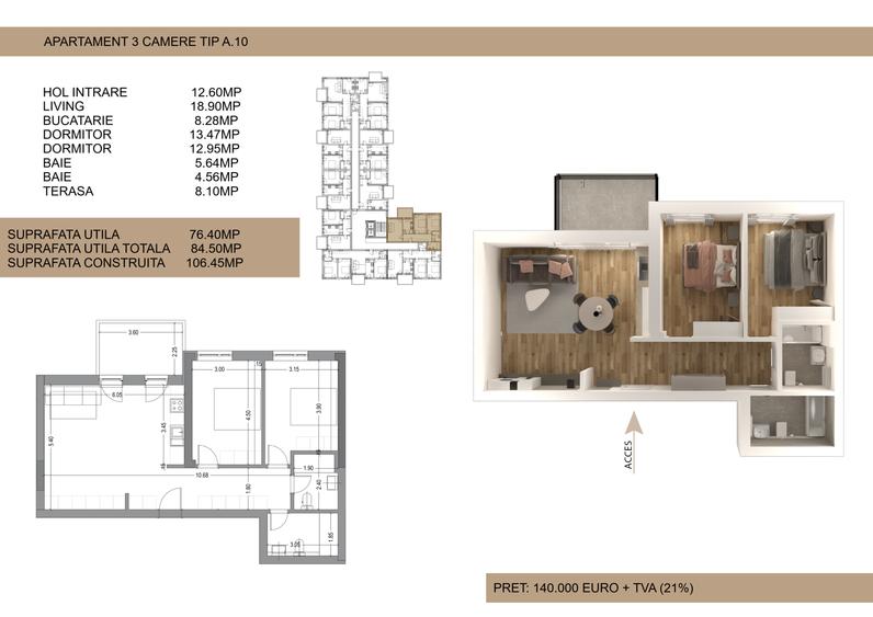 Apartament 3 camere Drumul Cooperativei, Bucuresti (140.000€ +TVA)