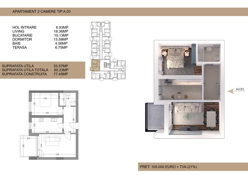 Apartament 2 camere Drumul Cooperativei, Bucuresti (105.000€ +TVA)