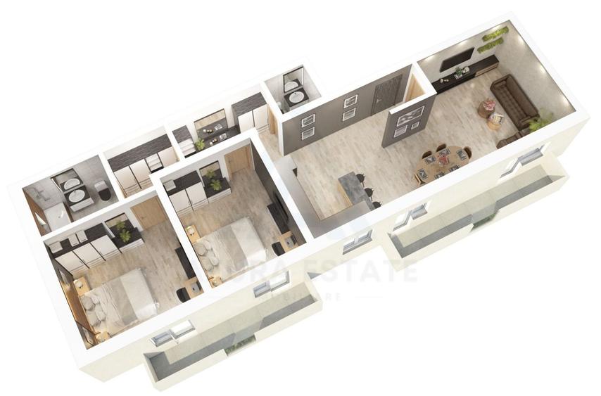 Apartament etaj 1 cu 78 mp utili 3 camere 2 bai 2 balcoane Dna Stanca